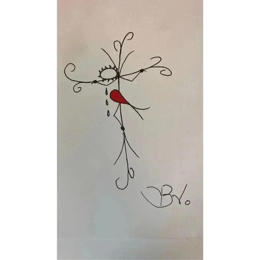 Original Art Paper Vintage Stick Figure Drawing Decoration‎